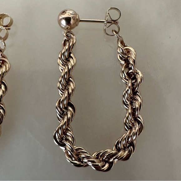 14k Solid Gold Rope Earrings - Picture 15 of 16